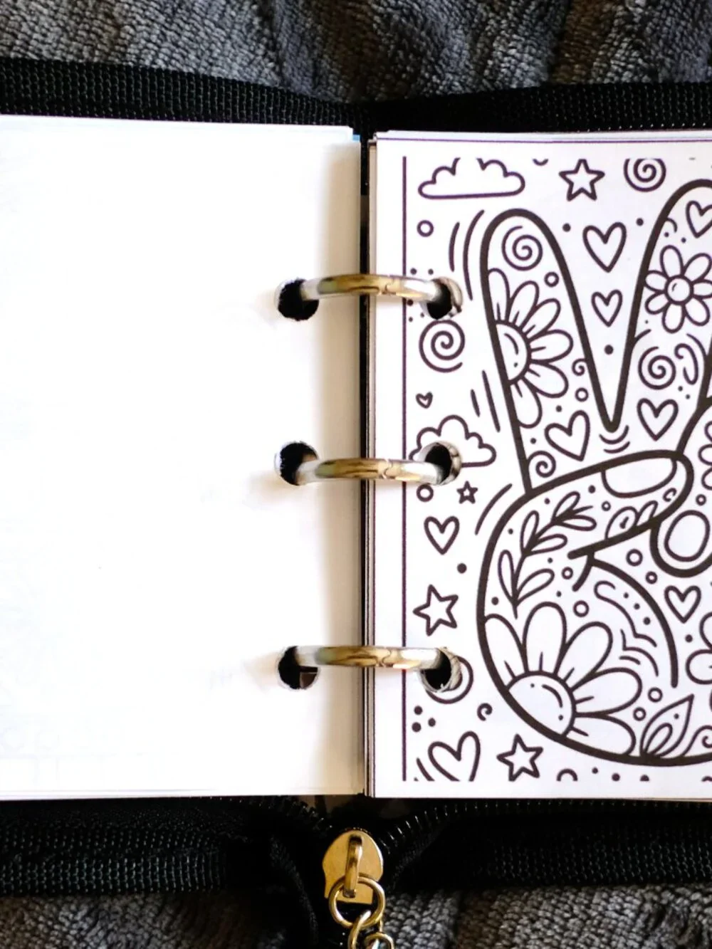 Mini Coloring Book & Pencil Set, Trippy Hippie, Handmade, binder cover, zipper
